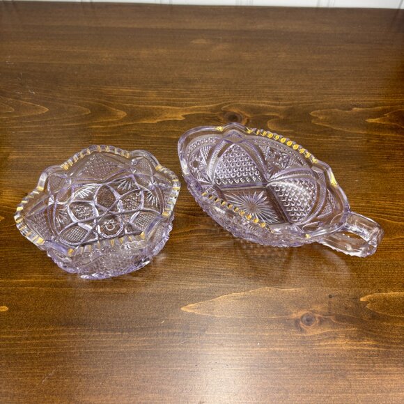 Vintage Cut Glass Amethyst Glass Creamer & Sugar Bowl Set with Gold Gilding - Picture 7 of 13